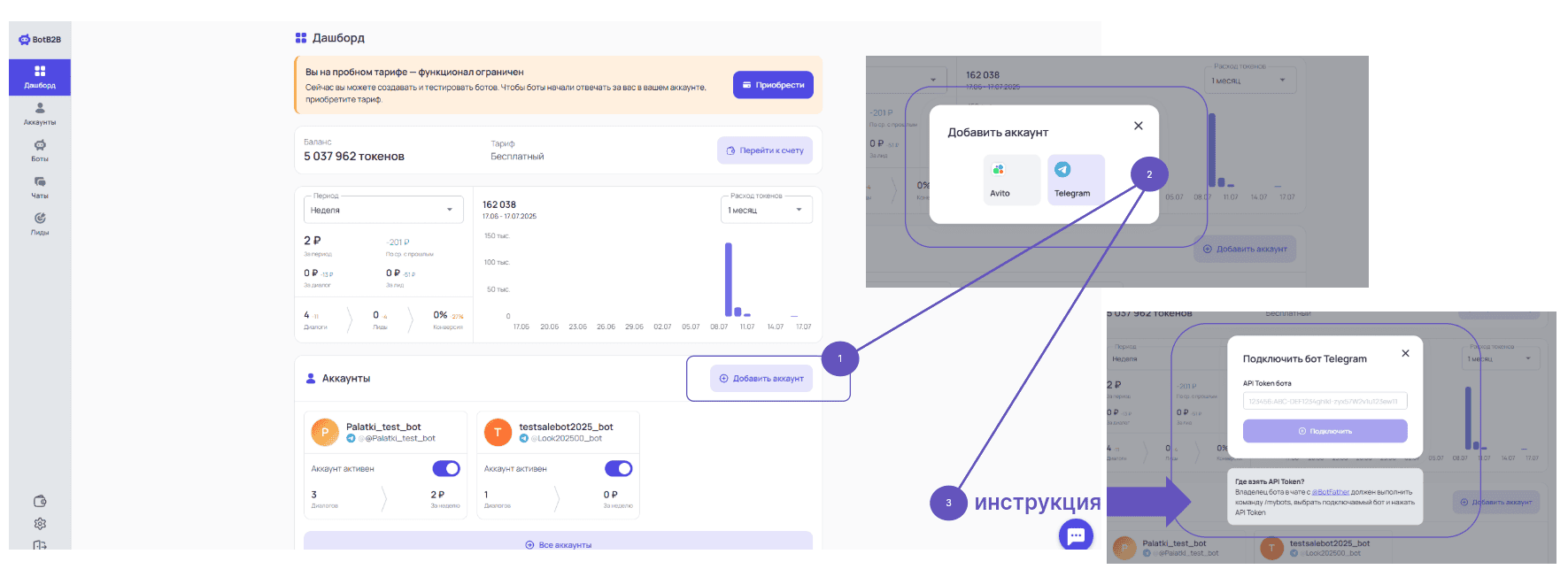 Дашборд - подключение бота